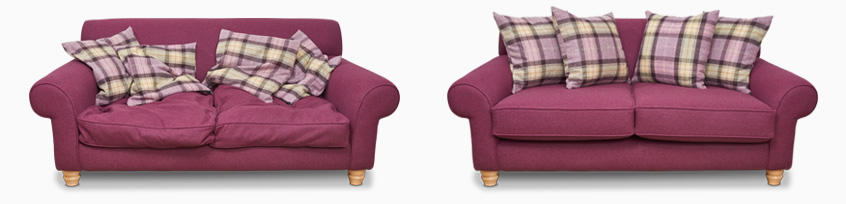 Sofas before and after the FFC cushion refiiling service