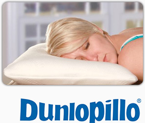 Woman Laying on a Dunlopillo Pillow branded with the Dunlopillo Logo